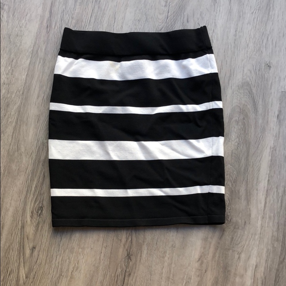 Black and white striped mini skirt
